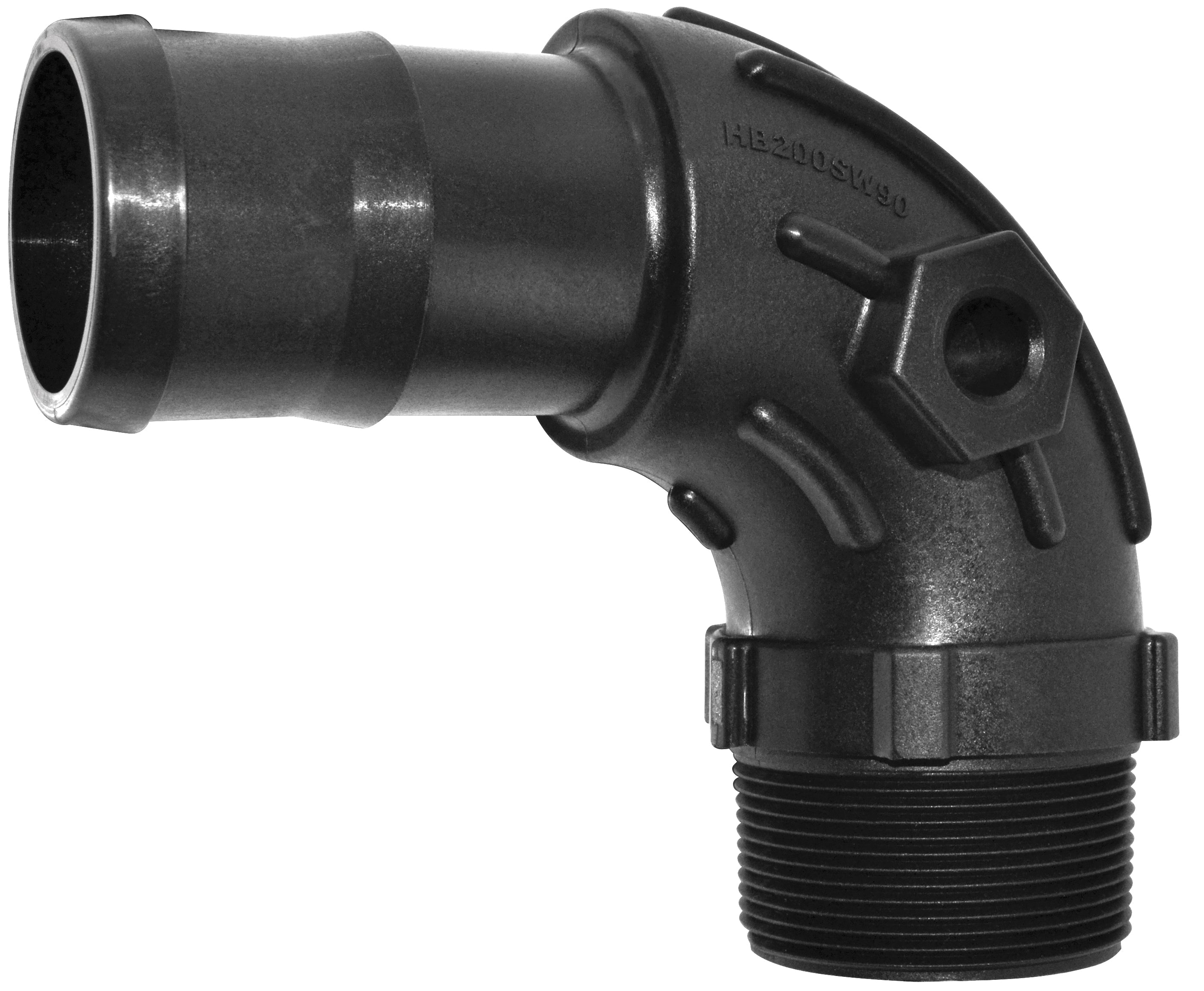HB125SW90-TM 1-1/4" MALE NPT X 1-1/4" HOSE BARB ELBOW
