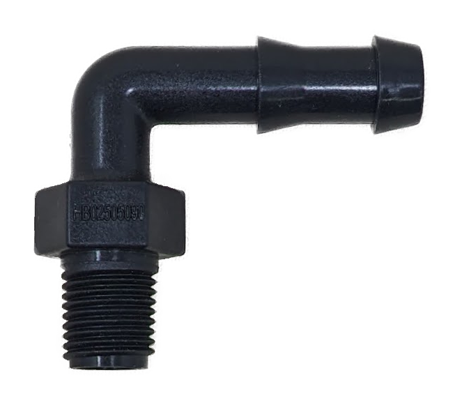 HB02505090-TM ELBOW 1/4" MALE NPT X 1/2" HOSE BARB