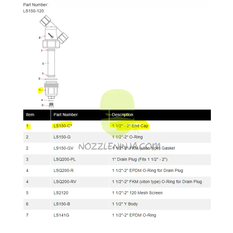 Ls150C Strainer Cap Includes Drain Plug And O-Ring 1.5 To 2’’ Y Parts